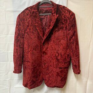 Rare Burgundy Velvet Animal print 3-Button Dinner Jacket Blazer Altered sz XXL